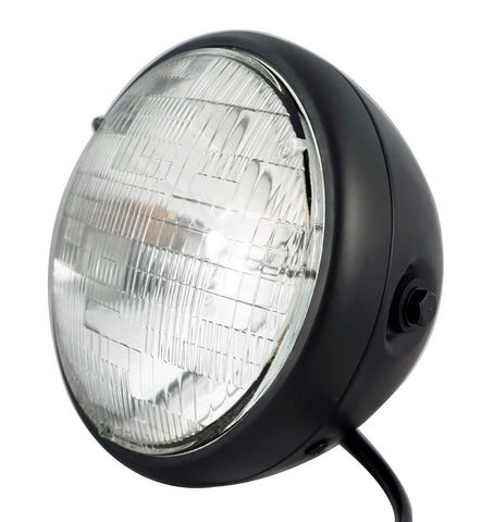 Headlight, 7'' Black, Classic Retro, Cafe Style - Moto Lights Australia