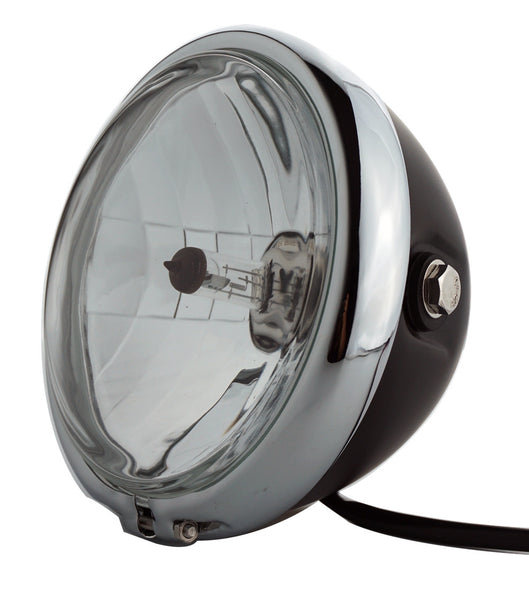 Headlight, 5.75'' Black & Chrome, Classic Retro, Cafe Style - Moto Lights Australia