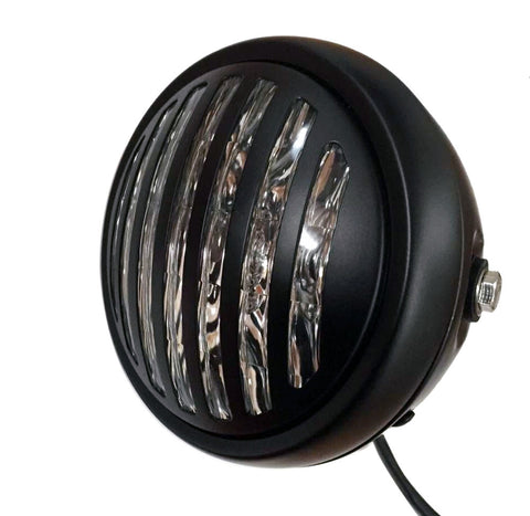 Headlight, 5.75'' Black Prison Grill, Classic Retro, Cafe Style - Moto Lights Australia