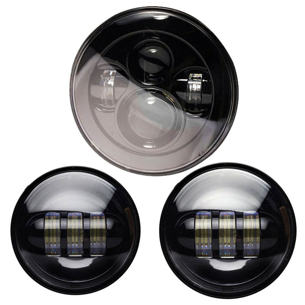 7" 80W LED HEADLIGHT / 4.5" 60W LED AUX PACKAGE - Moto Lights Australia